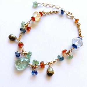 Art hand Auction [Special Price] Gemstone Quality AAA Aquamarine and Multicolor Kyanite Bracelet Natural Stone K14gf, Handmade, Accessories (for women), Earrings, Earrings