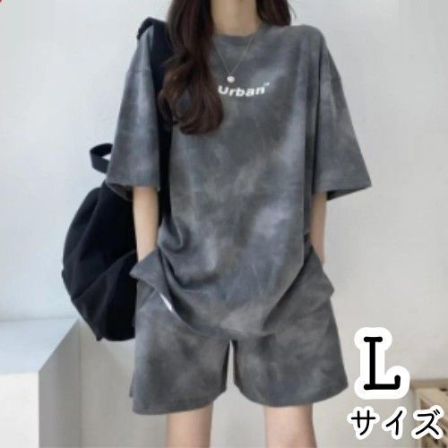 ルームウェア レディース スウェット セットアップ パジャマ タイダイ柄 夏 半袖 グレー L ショートパンツ Tシャツ