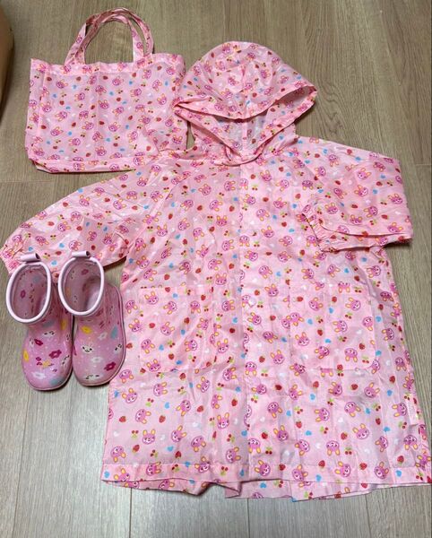 雨具セット 雨具 95㎝ 女の子 レインコート カッパ レインブーツ 14㎝