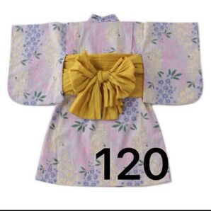 プティマイン 藤の花浴衣 パープル 紫 ワンピースタイプ 120