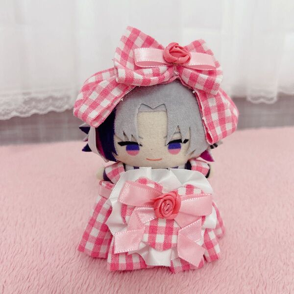 ぬい服 ドレス ヘッドドレス にじぱぺ 10cm 11cm セット ピンク にじぱぺっと スタイ リボン