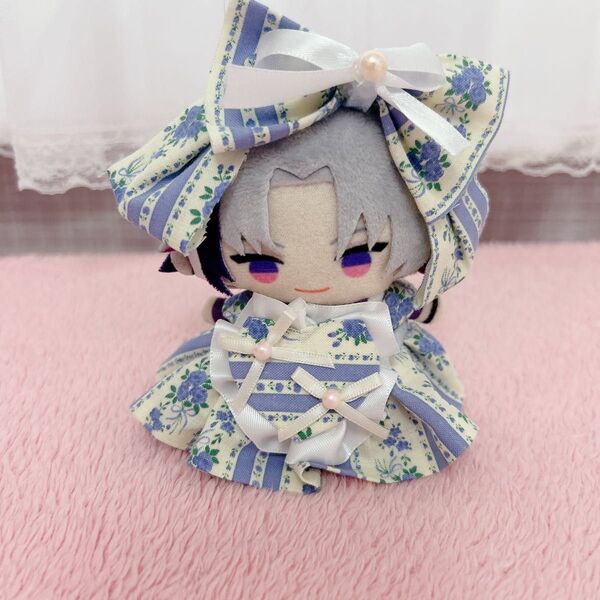 ぬい服 ドレス ヘッドドレス にじぱぺ 10cm 11cm セット 水色 にじぱぺっと スタイ リボン