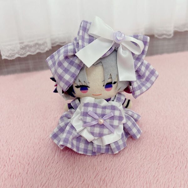 ぬい服 ドレス ヘッドドレス にじぱぺ 10cm 11cm セット むらさき にじぱぺっと スタイ リボン