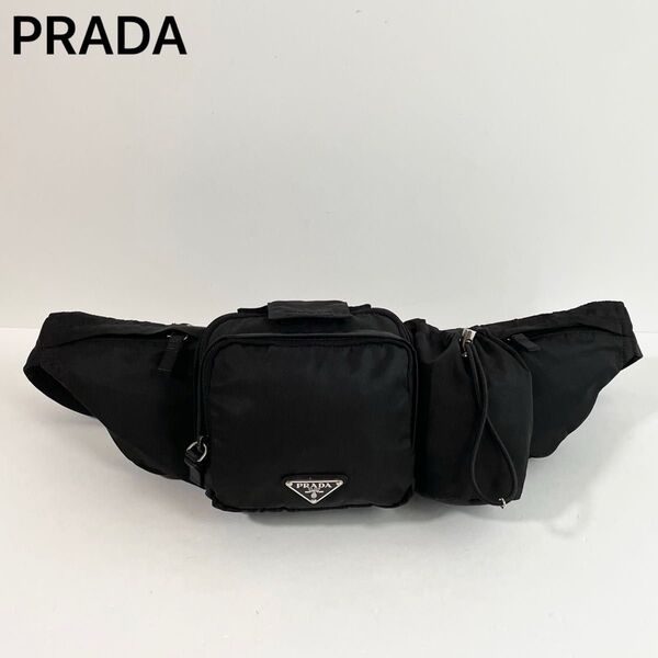 【美品】PRADA プラダ ウエストポーチ ボディバッグ ナイロン× レザー 黒
