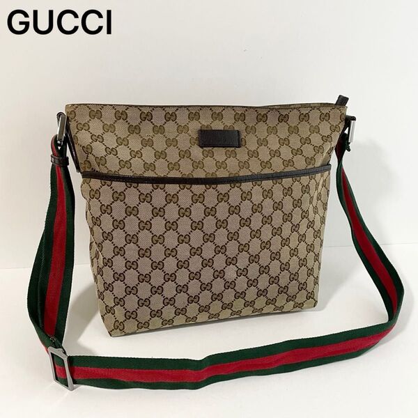【美品】GUCCI グッチ ショルダーバッグ GGキャンバス×レザー シェリーライン