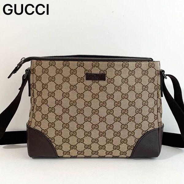【美品】GUCCI グッチ ショルダーバッグ GGキャンバス×レザー
