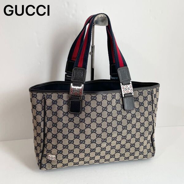 【美品】GUCCI グッチ ハンドバッグ トートバッグ GGキャンバス×レザー