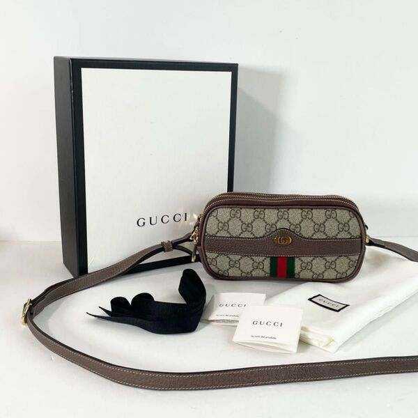【美品】GUCCI グッチ ショルダーバッグ オフィディア GGスプリーム×レザー