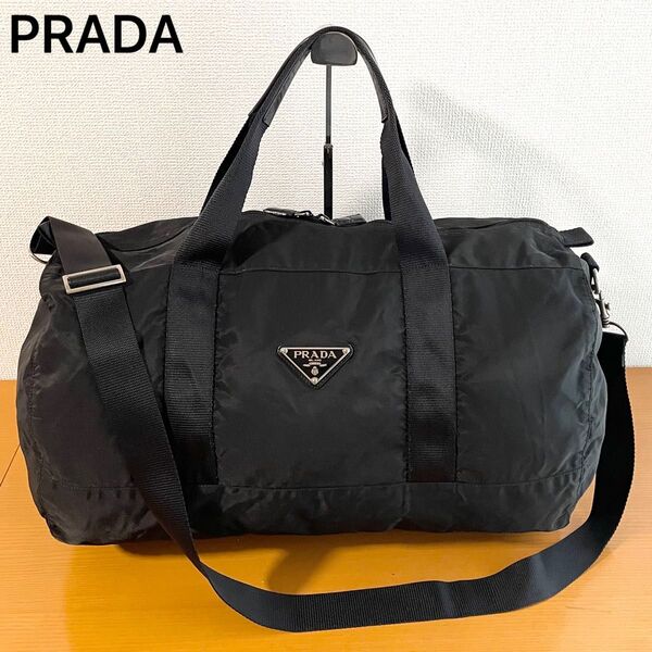 【美品】PRADA プラダ 2way ボストンバッグ ナイロン×レザー 黒