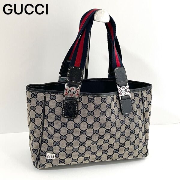 【美品】GUCCI グッチ ハンドバッグ トートバッグ GGキャンバス×レザー