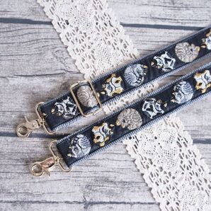 ショルダーストラップ*3.2cm幅*猫インド刺繍BK*ハンドメイド