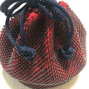 ハンドメイド 巾着バッグ ビーズ 赤色