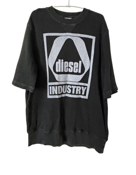DIESEL INDUSTRY メンズ Tシャツ M ワッフル 半袖 プルオーバー ルーズ スウェット ディーゼル 黒 ブラック