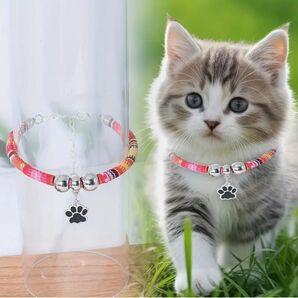 【レッド】 猫ちゃん用 ネックレス ペットベル アクセサリー かわいい 首輪
