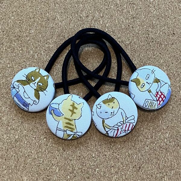 くるみボタン ヘアゴム ハンドメイド ねこネコ猫アニマル柄子供親子姉妹おそろいセット大人