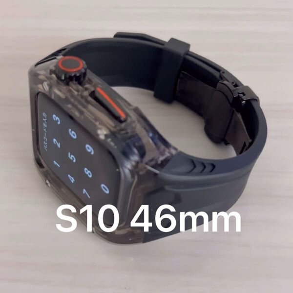 高級Dバックル46mm【絶対最安】ケース一体型黒 Apple Watch アップルウォッチ ベルト バンド カバー
