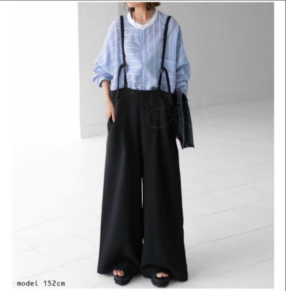 antiqua アンティカ サスペンダー付きワイドパンツ ブラック 黒