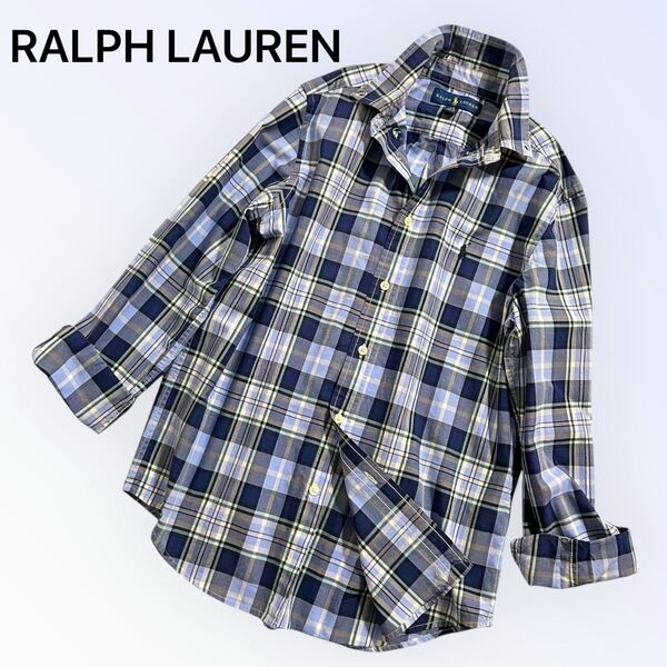 RALPH LAUREN ラルフローレン チェックシャツ ポニー刺繍 ブルー ボタンダウン 長袖
