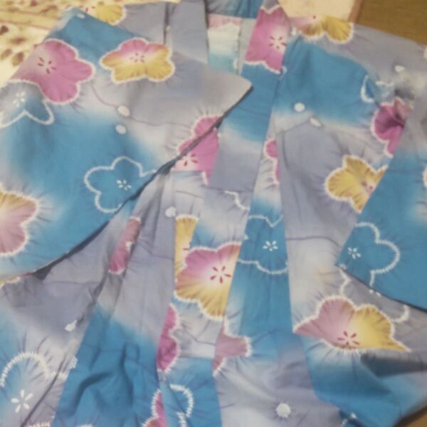 浴衣 水色 パープル 桜 花柄 呉服屋 染色日本製