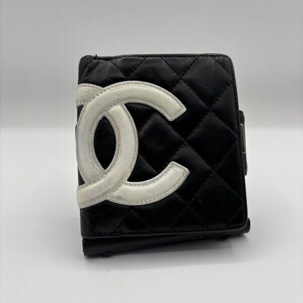 美品 CHANEL シャネル カンボンライン ラムスキン がま口 折り財布