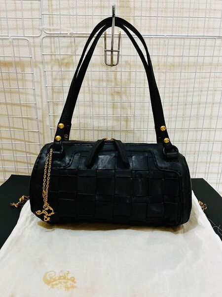 【美品】robita ロビタ トートバッグ ショルダーバック レザー編み込み 本革 ブラック系