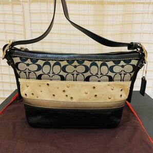 【まあまあ美品】 COACH コーチ ショルダーバッグ ワンショルダーバッグ シグネチャー レザー キャンバス ブラック系