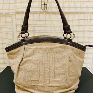 【美品】ランバンコレクション トートバッグ ハンドバッグ 手提げ ベージュ レザーキャンバス
