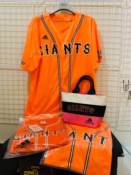 【未使用美品】 読売ジャイアンツ 応援グッズ アディダス ユニフォーム Tシャツ3枚 ミニトートバッグ セット 巨人