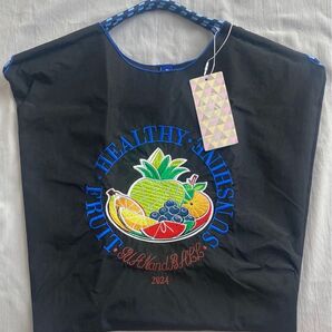 ☆D.KELLY 刺繍トートバッグ エコバッグ Mサイズ (フルーツ柄) ブラック