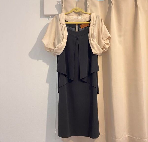 美品 結婚式披露宴お呼ばれシンプル大人ワンピース ボレロセット サイズS