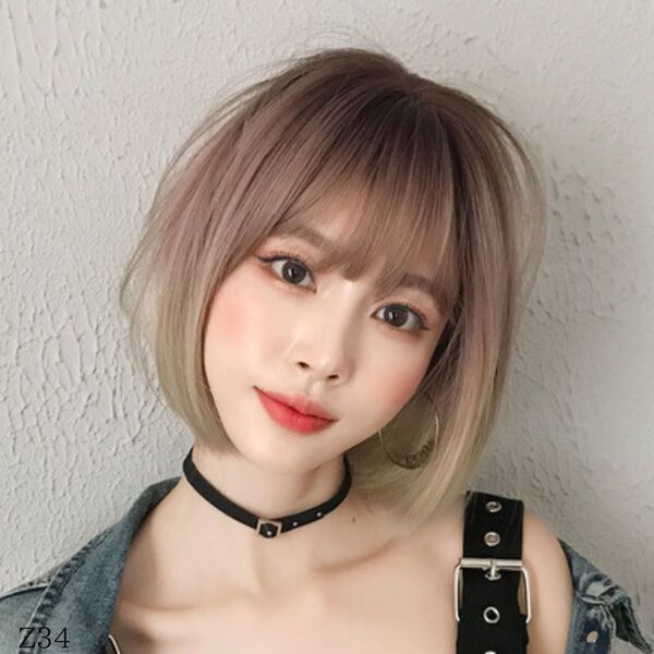 グラデーション ショート ボブ フル ウィッグ ネット付き 可愛い オシャレ 人気 コスプレ 医療 金髪 姫髪 ツートン 小顔