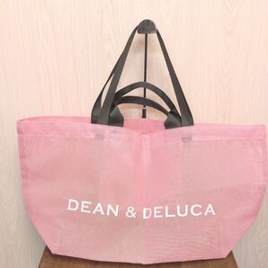 【中古品】DEAN & DELUCA メッシュトートバッグ BIG ピンク×グレー 2ウェイ (お値下げ不可)