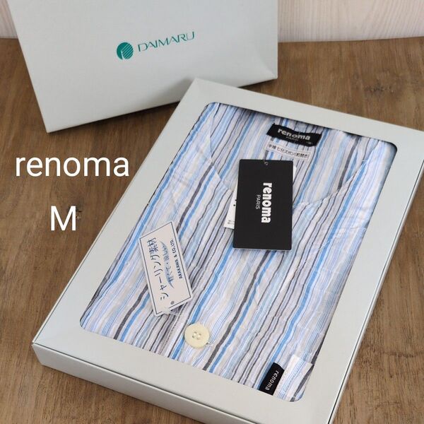 【未使用】renomaメンズパジャマ M シャーリング素材 涼しい 半袖 7分ズボン ゆったり 前開き(箱無し)