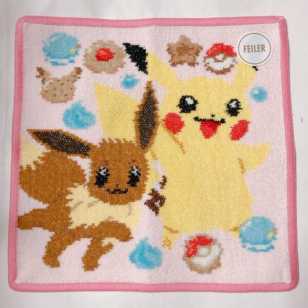 ポケモン ラブラリーバイフェイラー ハッピースウィーツ ピカチュウ&イーブイ ハンカチ 取扱店舗限定 新品未使用 ピンク