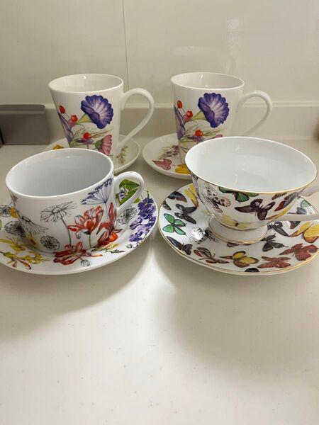 ZARA HOME ザラホーム カップ ソーサーセット コーヒー 紅茶 お皿 花柄 蝶柄 食器 ティーカップ ペア