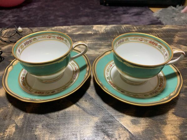 美品 ノリタケ Noritake ペア ティーカップ HANA RINSUティーカップ ペア 2セット カップ ソーサー