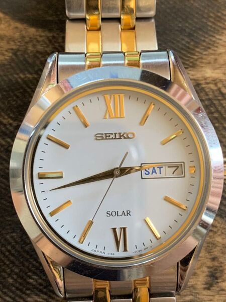 SEIKO solar セイコー ソーラー メンズ 時計 3針 シルバー ゴールド カジュアル フォーマル 稼働品 腕時計