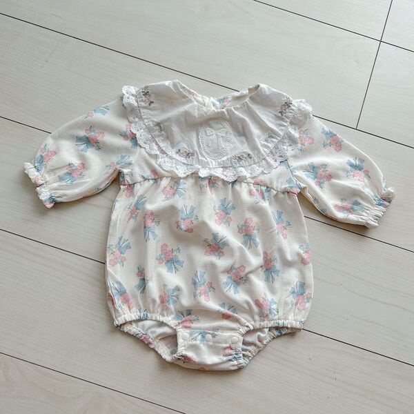 Cottoli 70size ロンパース ロンパース ベビー服 70㎝ 女の子 子供服 キッズ ブラウス 襟 レース フリル