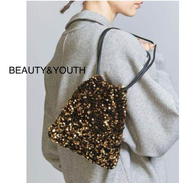 BEAUTY&YOUTH スパンコールハンドバッグ ゴールド