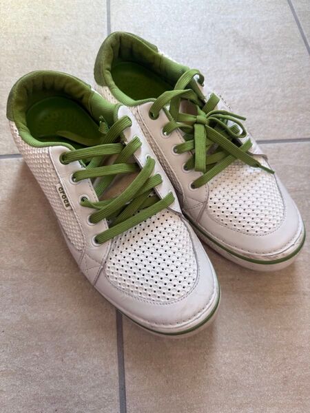 CROCS ゴルフシューズ 白×緑 27cm メンズ