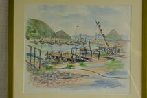 ●掘り出し物● 絵画 M.fukukawa 水彩画 「亀水漁港」 アート 美術品_画像1