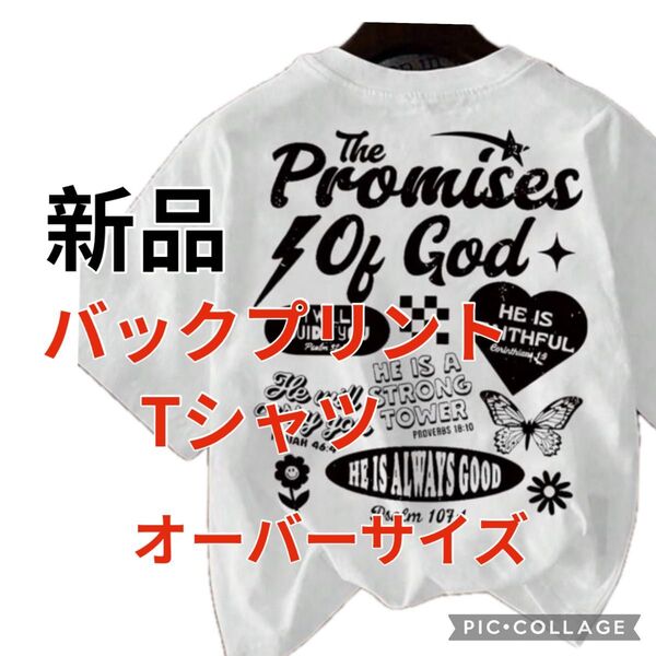 新品 SHEIN シーイン バックプリント半袖Tシャツ ホワイト メンズレディース ユニセックス男女兼用 クーポン消化
