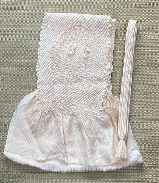 淡いオレンジ色の絞りの帯揚げと帯締めのセット 訳あり品 正絹