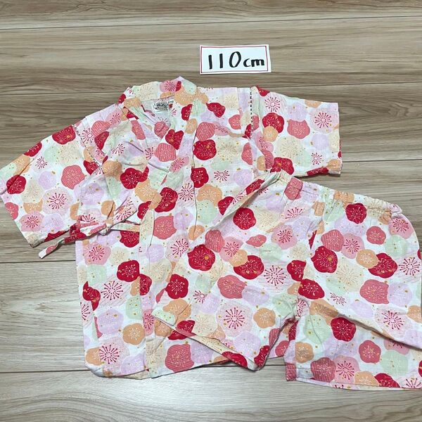 くろわっさんすべべ 甚平 女の子 可愛い 花柄 ピンク 赤 お祭り 和服 110cm 甚平