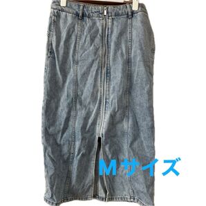 H&M エイチアンドエム フロントジップデニムスカート スカート デニム ネイビー ボトムス 膝丈 Mサイズ