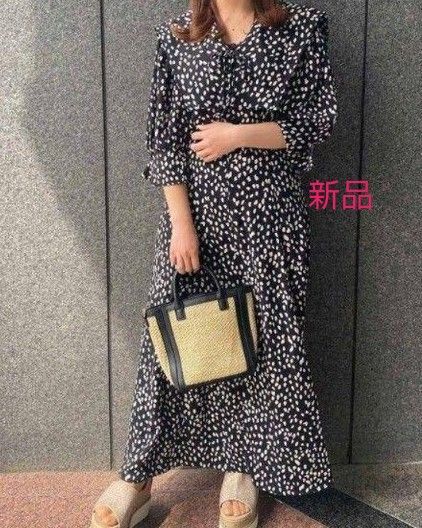 新品 INGNI ダルメシアン柄 セーラーカラーワンピース クロ サイズM ブラック