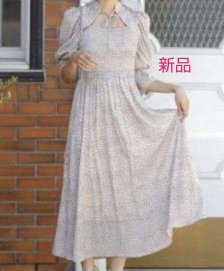 新品 INGNI デコルテオープン 花柄ワンピース アイボリー サイズM