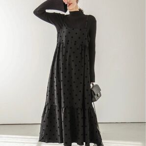 新品 シュガービスケット ドット ワンピース ブラック キャミワンピ ティアード