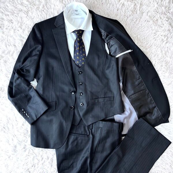 Perfect Suit スーツ 3ピース ブラック ストライプ サイズ90A4