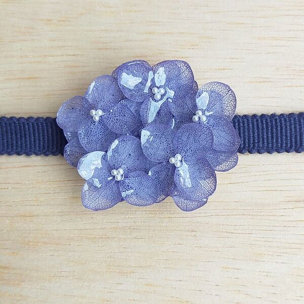 紫陽花の帯留め 本物 和装小物 ハンドメイド あじさい アジサイ 帯留